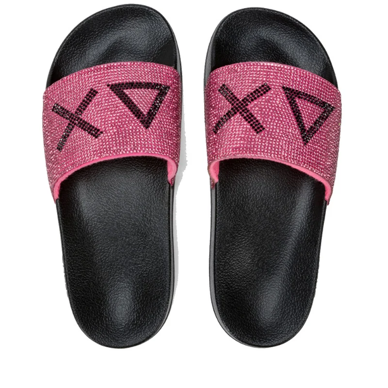Ciabatte da Donna SUN68 Linea Slippers Logo Strass Colore Nero - Fuxia Fluo - X35205