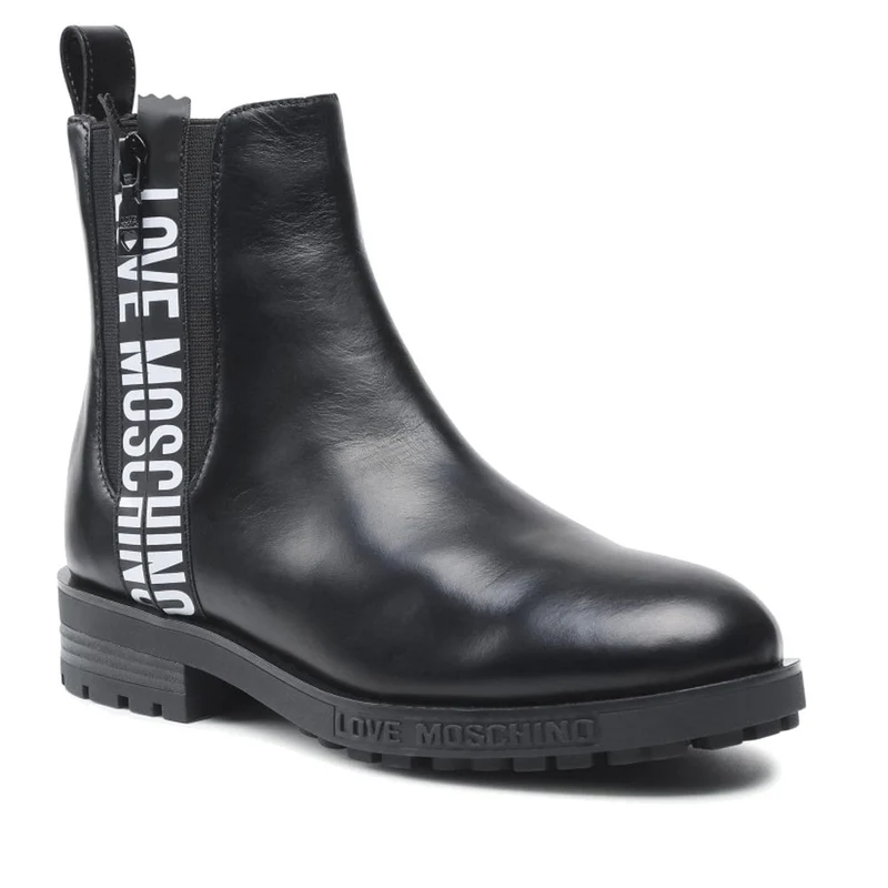 Scarpe Donna LOVE MOSCHINO Stivaletti Chelsea in Pelle Nera linea Zipper