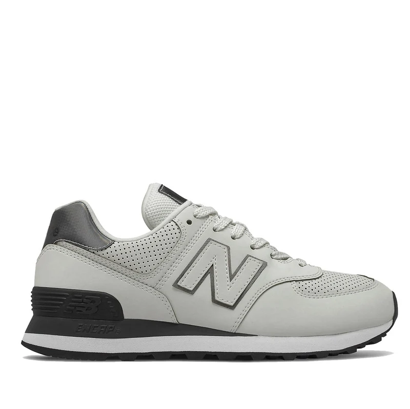 Scarpe Donna NEW BALANCE Sneakers 574 in Pelle Traforata colore Grey e Black