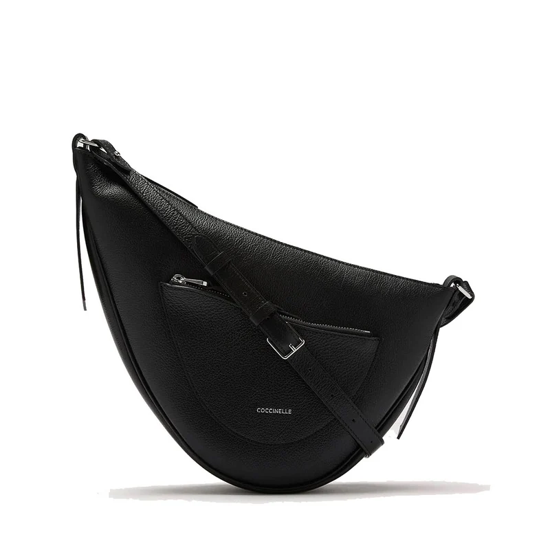 Borsa Donna Asimmetrica a Tracolla COCCINELLE linea Snuggie Shiny Goat Small in Pelle Nera