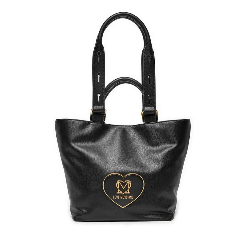 Shopping Bag LOVE MOSCHINO linea Heart Plaque Nera con Logo