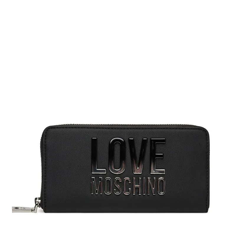 Portafoglio Donna Zip Around LOVE MOSCHINO Nero con Logo Lettering Sfumato