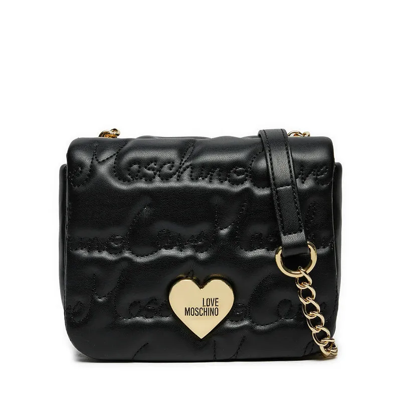 Borsa a Tracolla LOVE MOSCHINO Nera con Logo Ricamato All Over