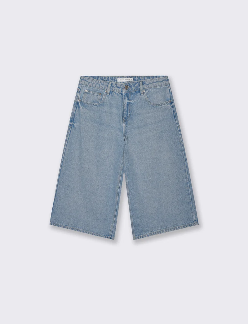 Bermuda Baggy in Denim con Tasche Retro - Denim chiaro