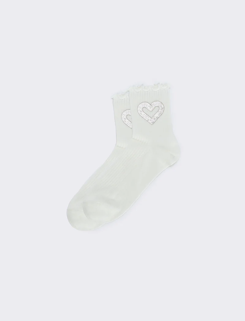 Calzino cuore con strass - Bianco