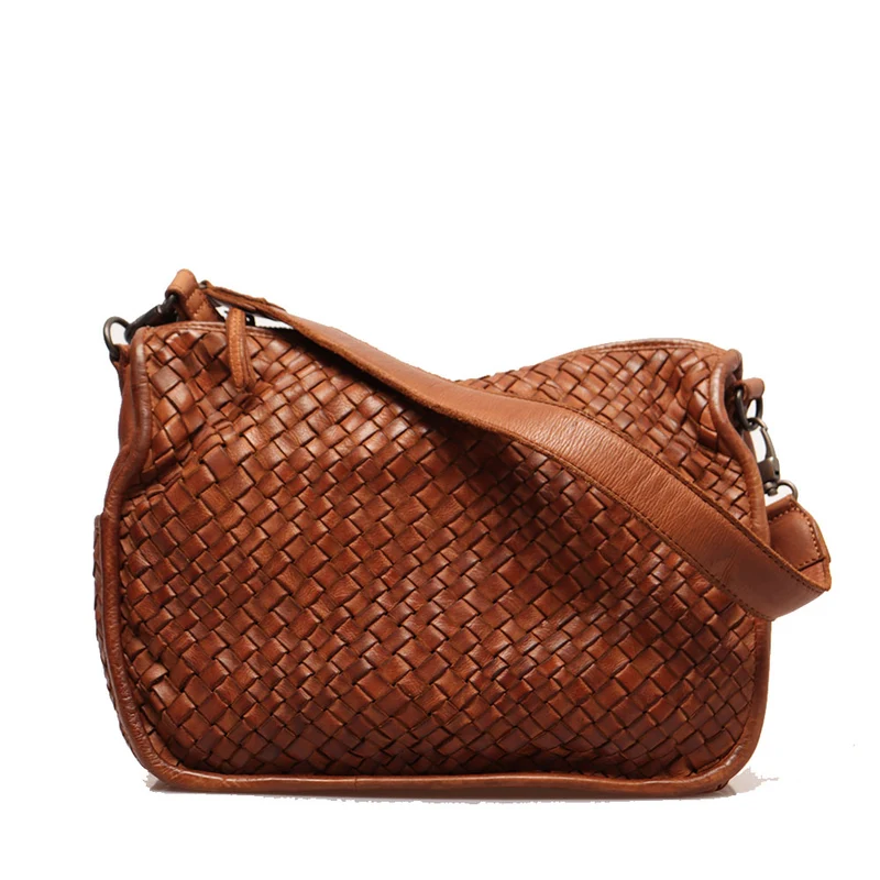 Borsa Donna a Spalla e Tracolla GIANNI CONTI in Pelle Intrecciata color Tan