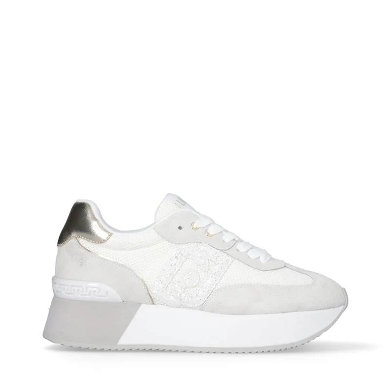 Sneakers Platform LIU JO Dreamy 02 in Suede e Mesh con Logo Glitter Purity Light Gold
