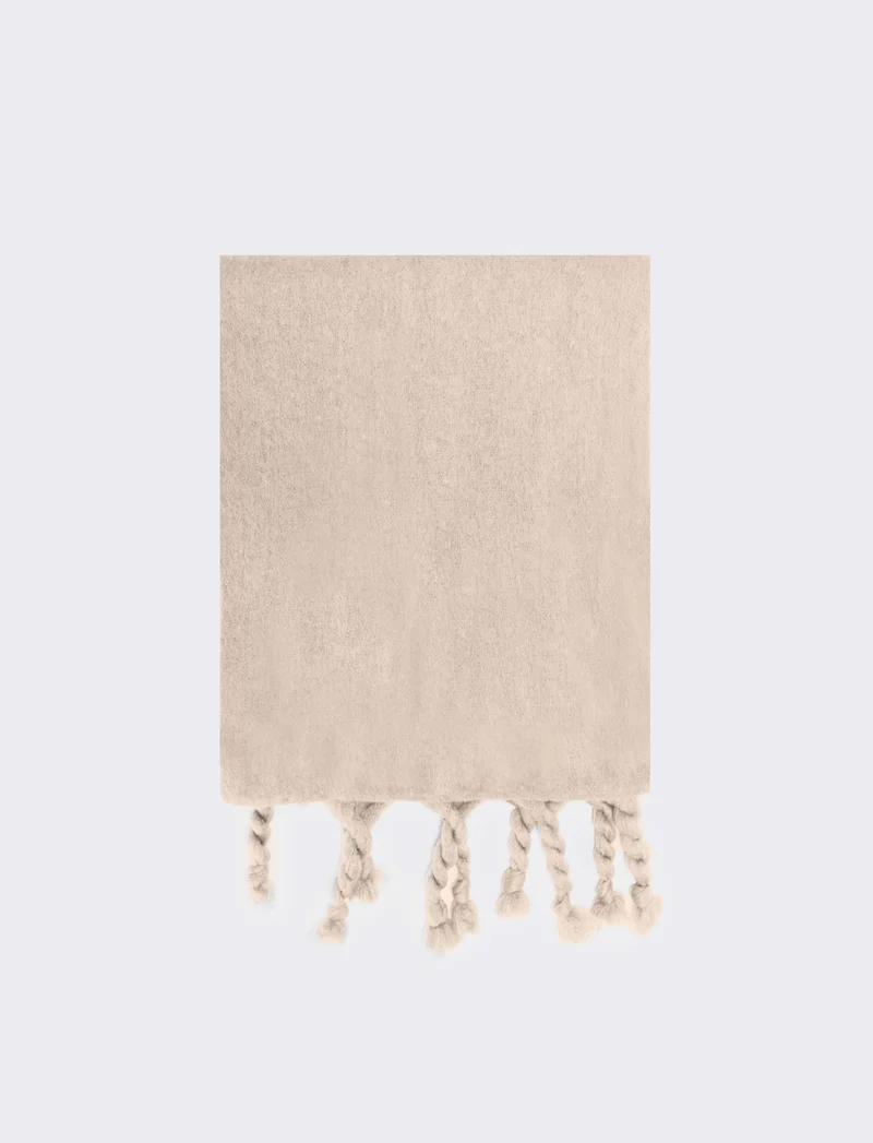 Foulard unito con frange torciglioni donna - Bianco