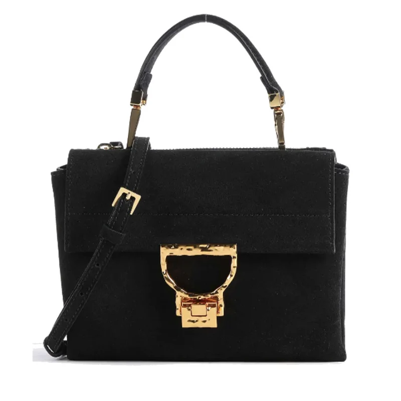 Borsa Donna a Mano con Tracolla COCCINELLE in Pelle Scamosciata Linea Arlettis colore Nero