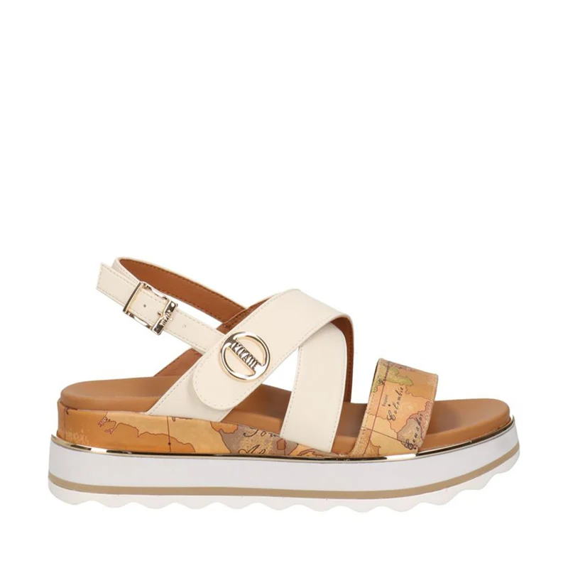 Sandali Platform 1A Classe Alviero Martini Bianco con Inserti Geo Beige 2193