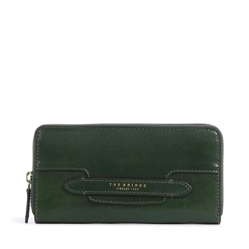 Portafoglio Donna Zip Around THE BRIDGE linea Lucrezia in Pelle Verde Inglese