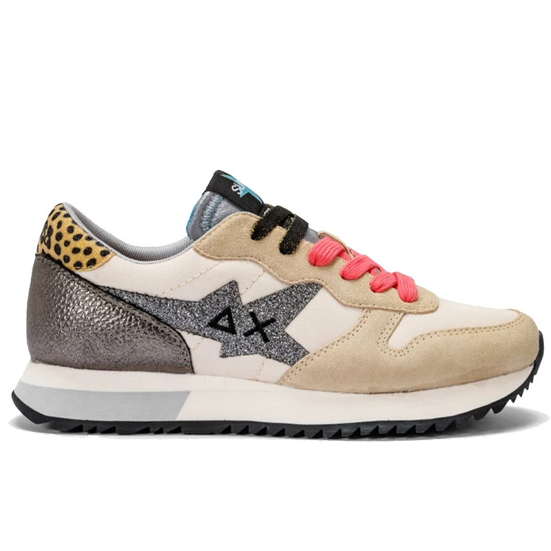 Scarpe Donna Sun68 Sneakers Stargirl Glitter Logo Colore Bianco Panna - Z43210