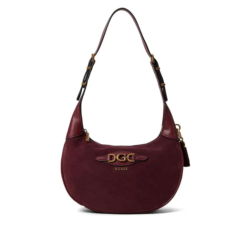Borsa Donna Hobo a Spalla GUESS in Pelle Linea Malva Colore Burgundy