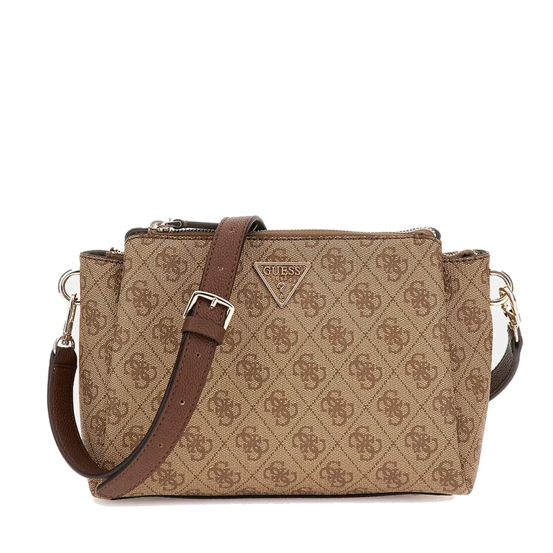 Borsa Donna a Tracolla GUESS Linea Noelle colore Latte Logo - Brown Chiusa Con Zip