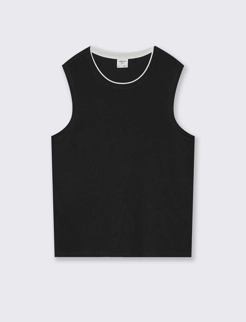 T-shirt senza maniche finto doppio capo - Nero