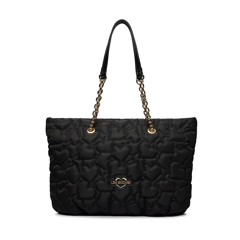 Shopping Bag Donna LOVE MOSCHINO in Nylon Nero con Trapuntatura a Cuore