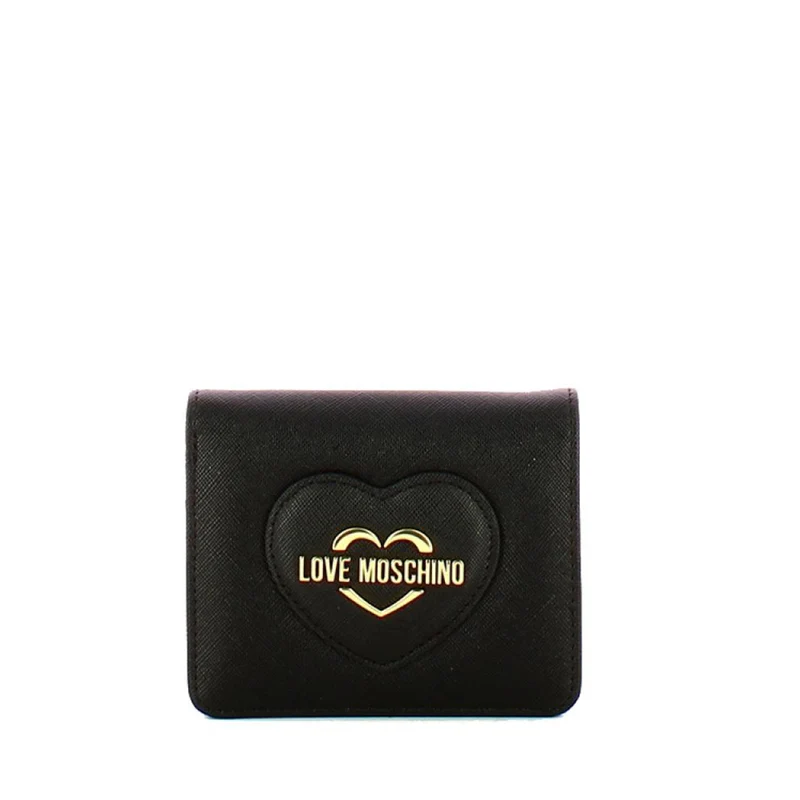 Portafoglio Donna Piccolo con Bottone LOVE MOSCHINO stampa Saffiano Nera