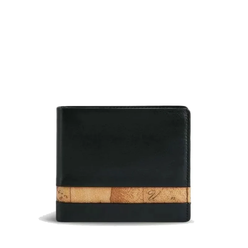 Portafoglio Uomo con Portamonete 1A Classe Alviero Martini in Pelle Nera con Inserto Geo Classic W149