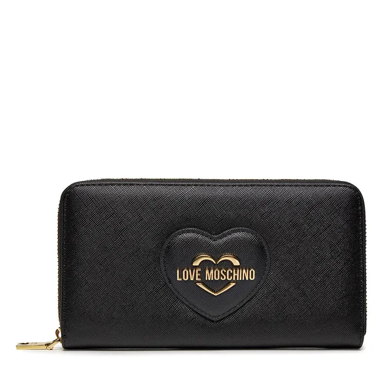Portafoglio Donna Zip Around LOVE MOSCHINO stampa Saffiano Nero