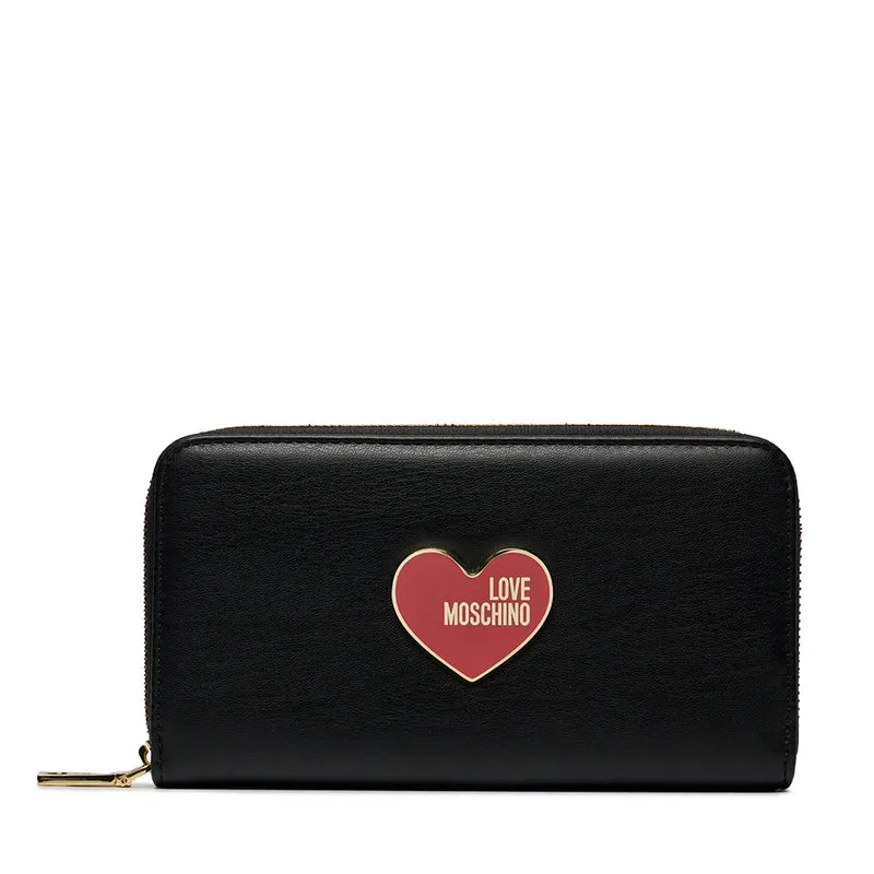 Portafoglio Donna Zip Around LOVE MOSCHINO linea Enameled Heart Nero con Cuore