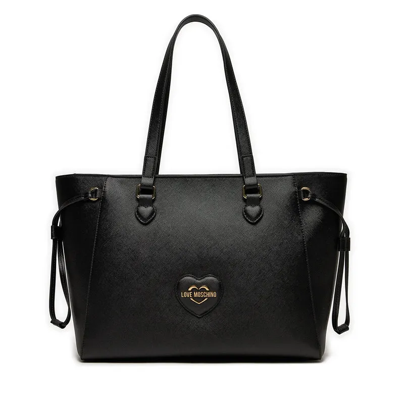 Shopping Bag LOVE MOSCHINO linea Sweet Heart stampa Saffiano Nera