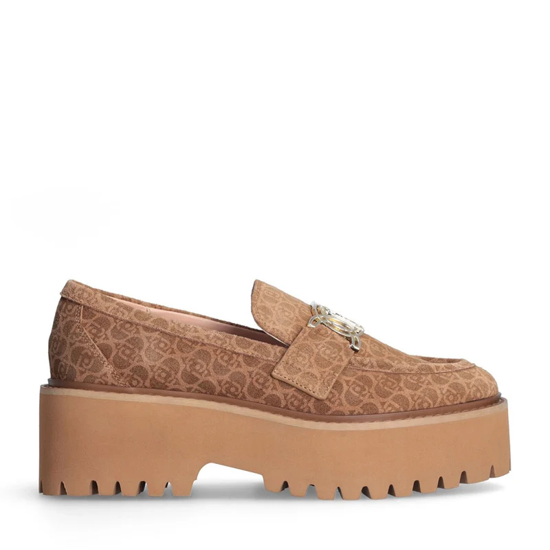 Scarpe Donna LIU JO Forty 01 Mocassino Platform in Suede Logato color Cuoio