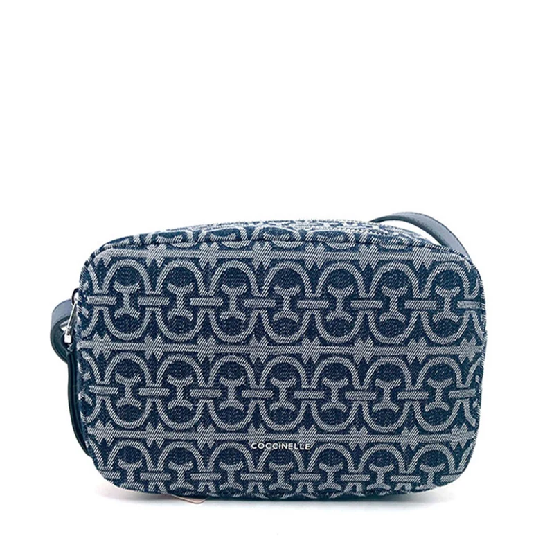 Borsa Donna a Tracolla COCCINELLE in Pelle e Tessuto Jacquard linea Gleen colore Blu