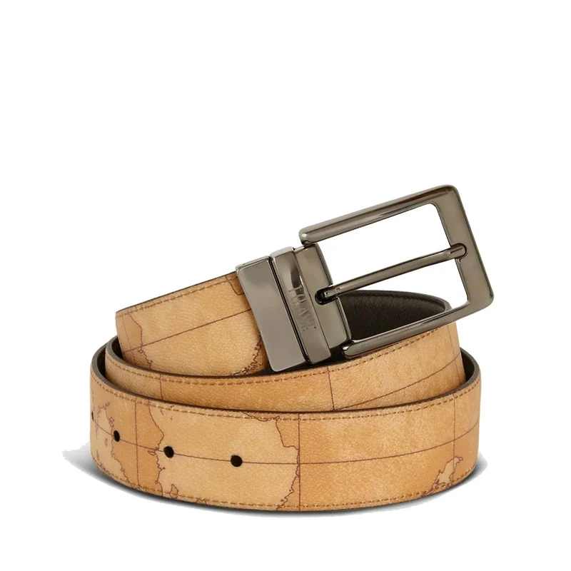 Cintura Uomo Double Face h 3,5 cm 1A Classe Alviero Martini stampa Geo Classic e Pelle Marrone A485