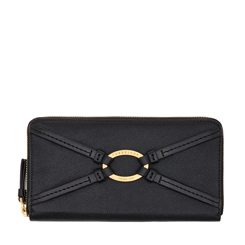 Portafoglio Donna Zip Around THE BRIDGE in Pelle Nera linea Amelia