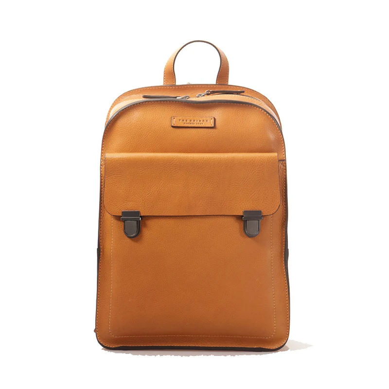 Zaino Uomo Medio THE BRIDGE linea Ettore in Pelle Giallo Curry