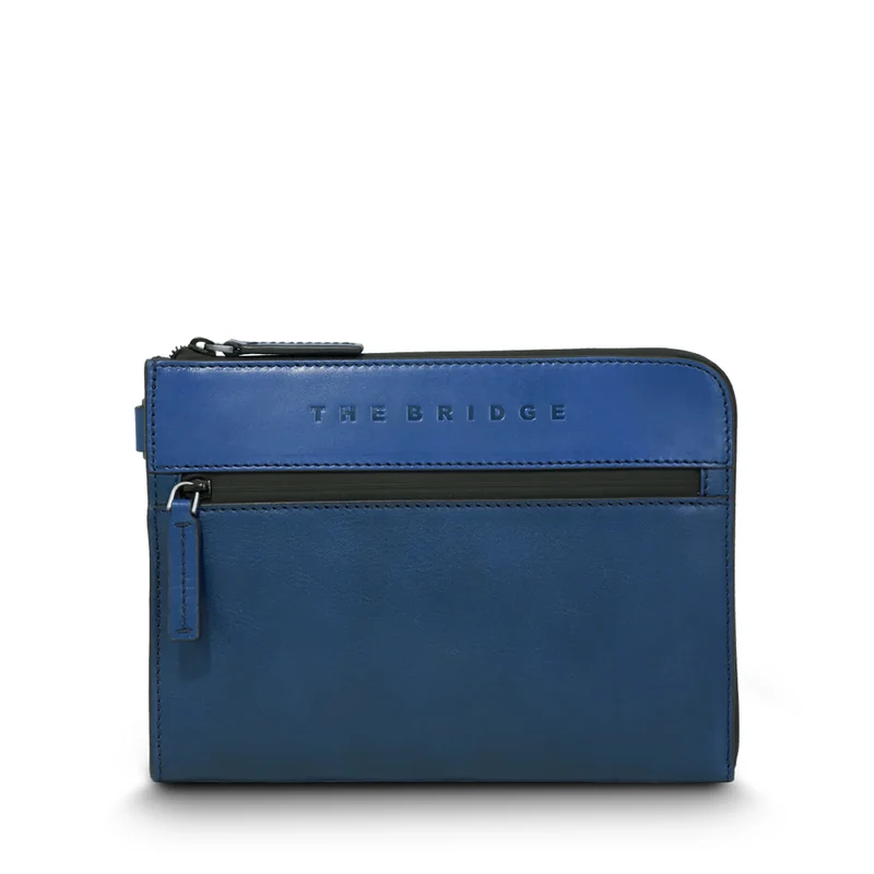 Pochette Uomo THE BRIDGE linea Damiano in Pelle Blu