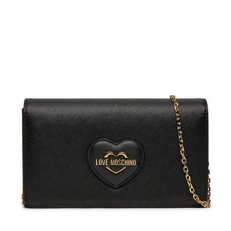 Clutch Donna con Tracolla LOVE MOSCHINO linea Sweet Heart stampa Saffiano Nera