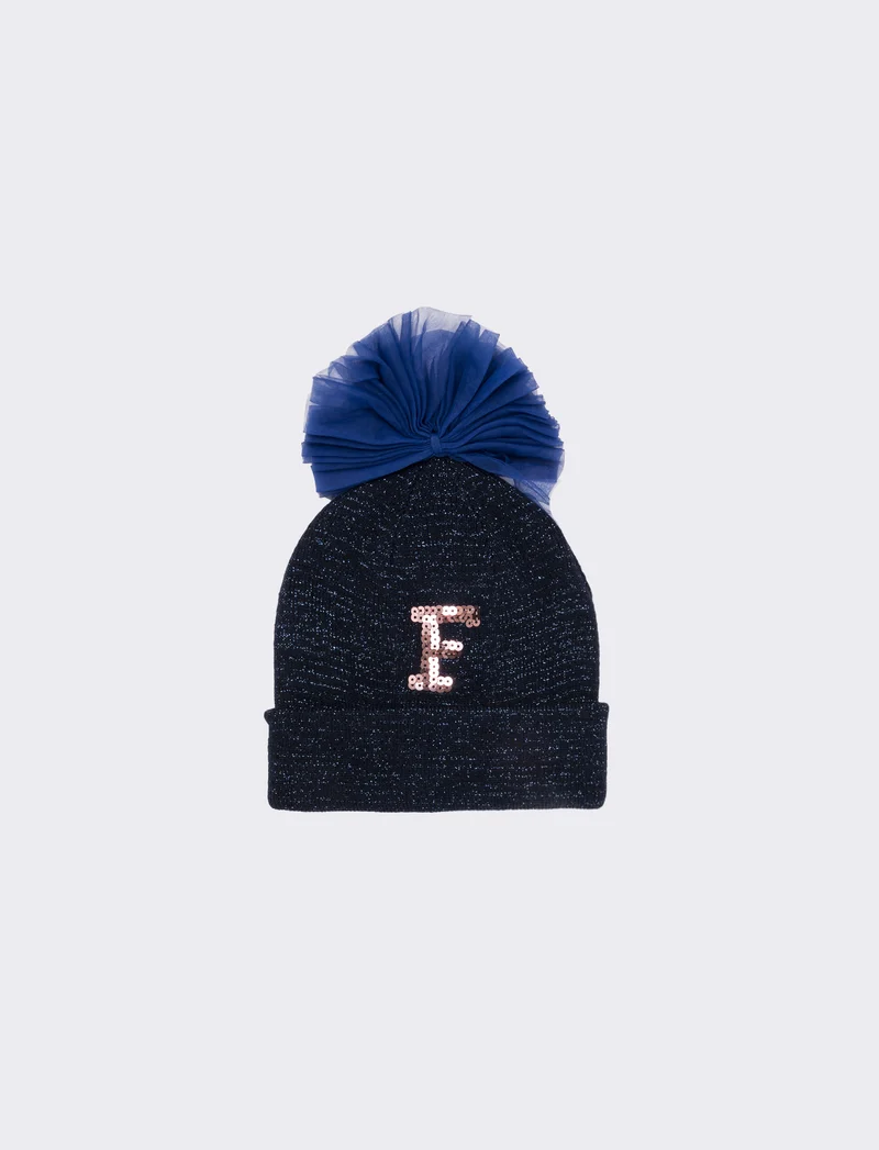 Cappello con fiocco in tulle e lettera paillettes - Var 8