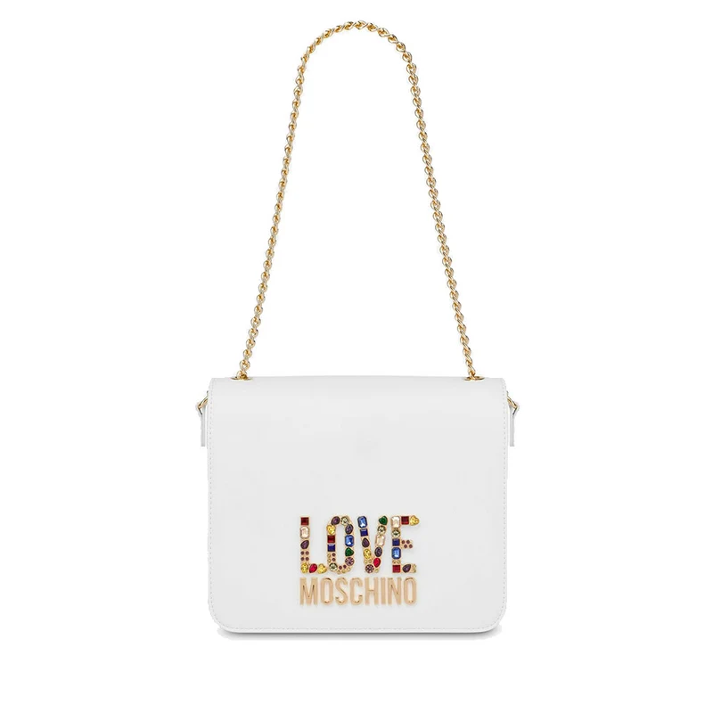 Borsa Donna a Spalla LOVE MOSCHINO linea Rhinestone Logo colore Bianco