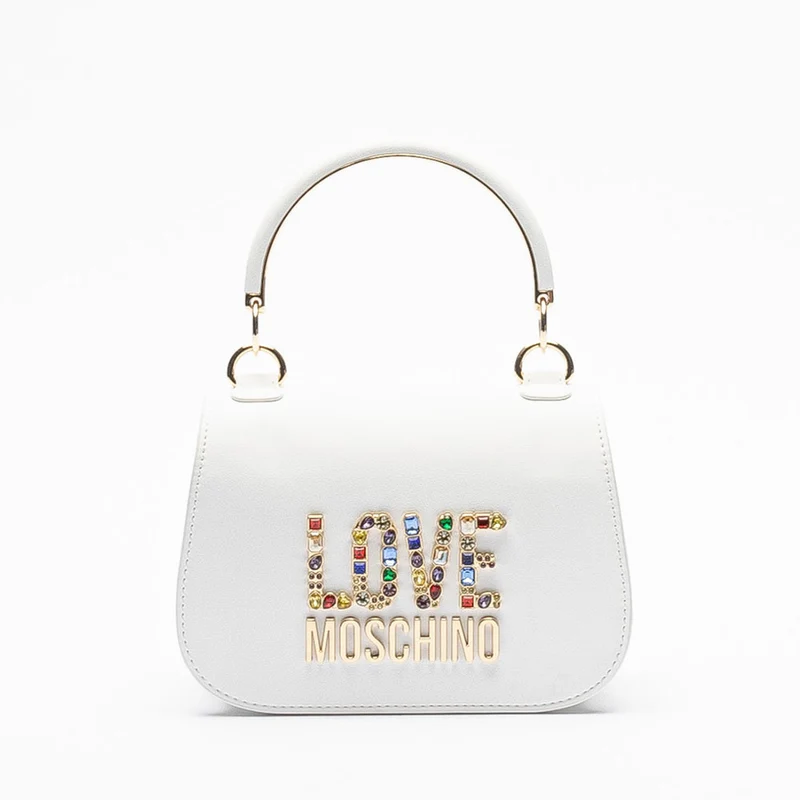 Borsa Donna a Mano LOVE MOSCHINO linea Rhinestone Logo colore Bianco