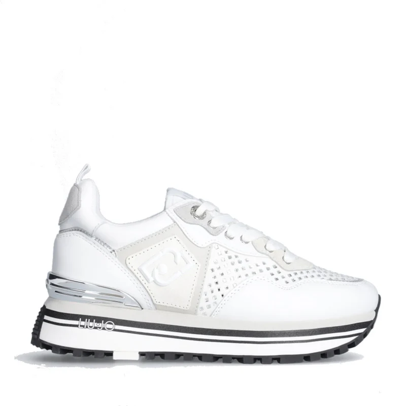 Scarpe Donna LIU JO Maxi Wonder 01 Sneakers Platform in Pelle Bianca con Strass