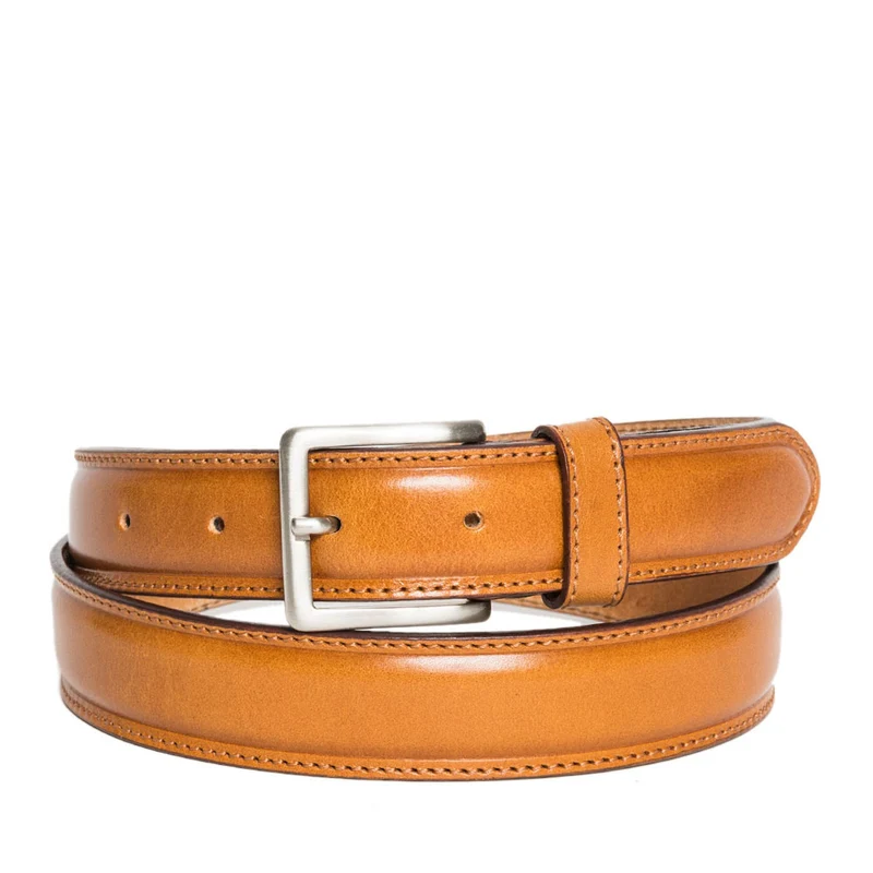 Cintura Uomo in Pelle di Vitello Spazzolato Miele 3,5cm - Made in Italy
