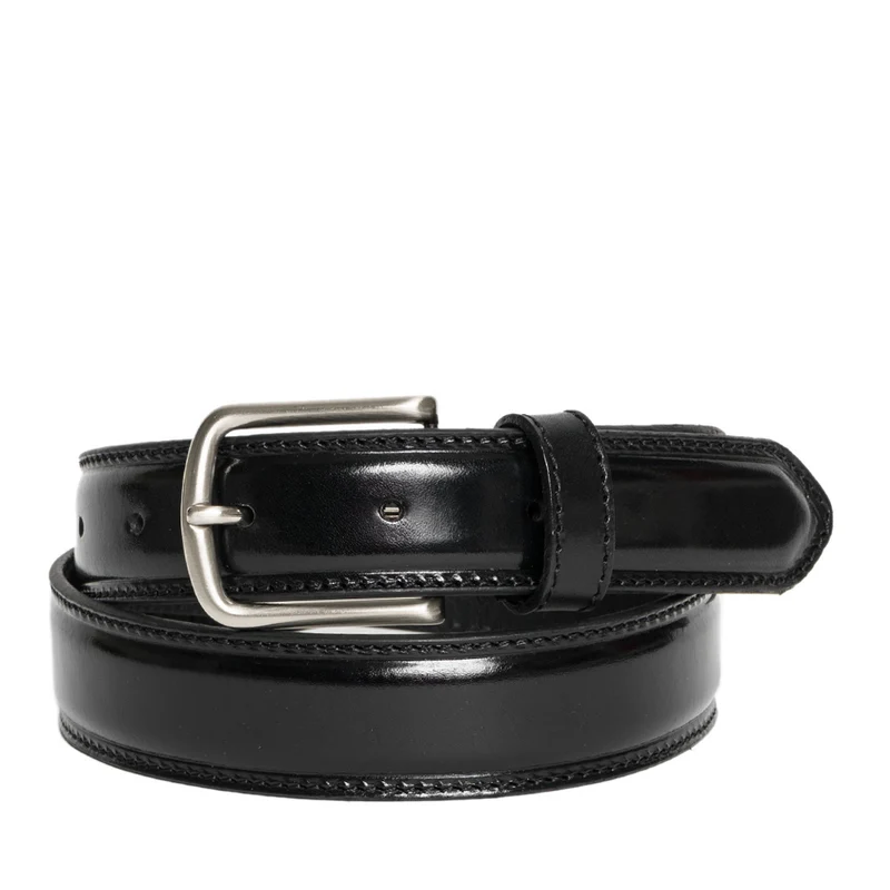 Cintura Uomo in Pelle di Vitello Spazzolato Nera 3,5cm - Made in Italy