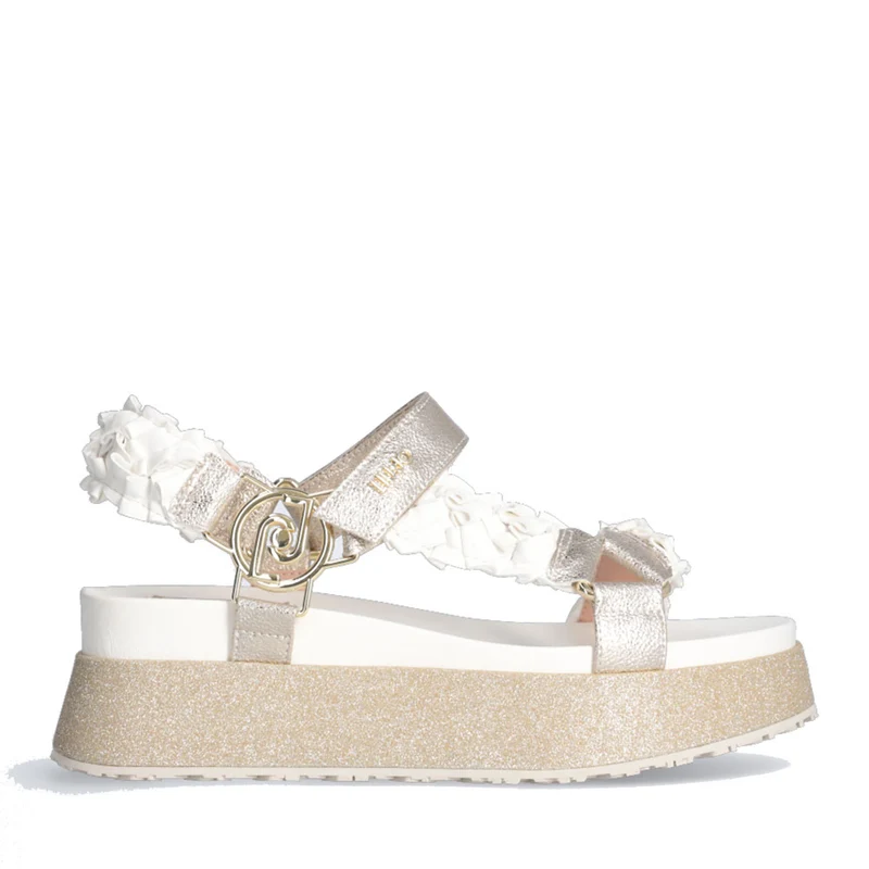 Sandali Platform LIU JO Frida 28 con Fascette Effetto Crackle Bianco e Oro