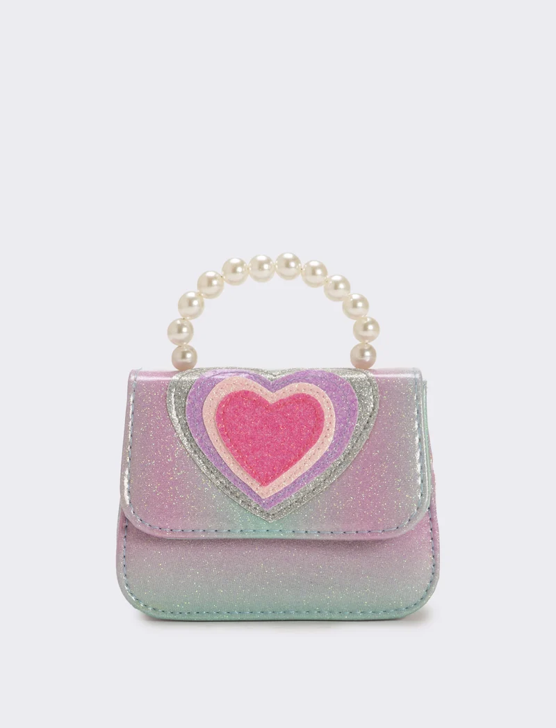 Borsa bambina tracollina con patta e manico in perle - Turchese