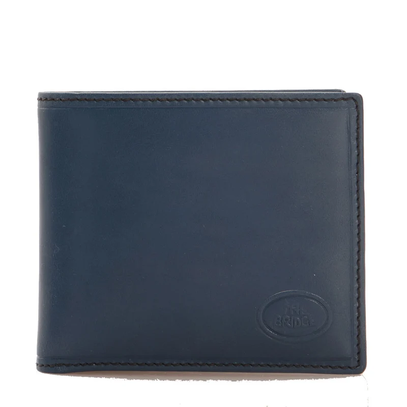 Portafoglio Uomo Piccolo con Portamonete THE BRIDGE In Pelle Blu linea Story Made in Italy