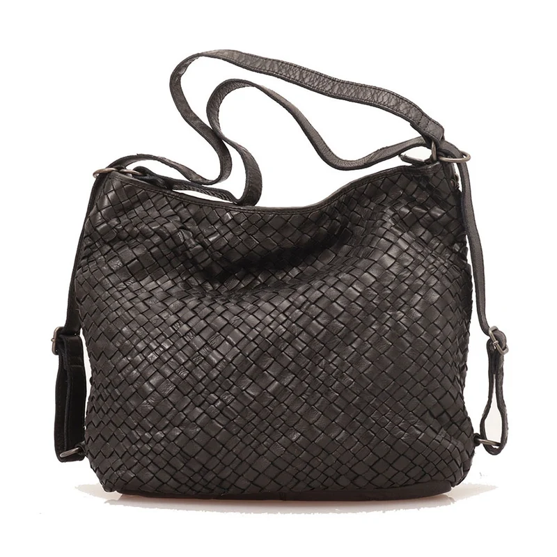 Borsa Donna con Portabilità a Zaino GIANNI CONTI in Pelle Intrecciata Nera