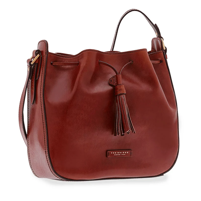 Borsa Donna a Secchiello con Tracolla THE BRIDGE in Pelle Marrone linea Florentin