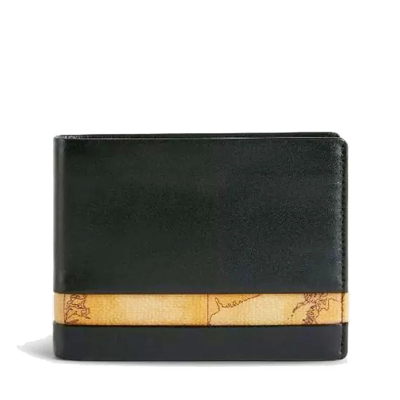Portafoglio Uomo con Pattina e Portamonete 1A Classe Alviero Martini in Pelle Nera con Inserto Geo Classic W150