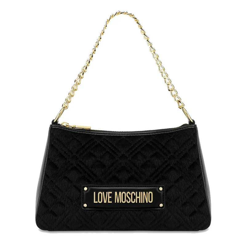 Borsa Donna Hobo a Spalla LOVE MOSCHINO linea Lettering Logo in Eco-Fur Nera JC4135