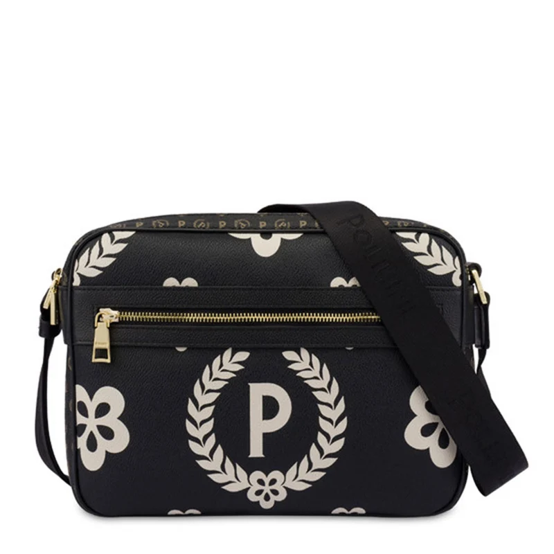 Borsa Donna Messenger a Tracolla POLLINI linea New Macro Heritage Nero e Bianco
