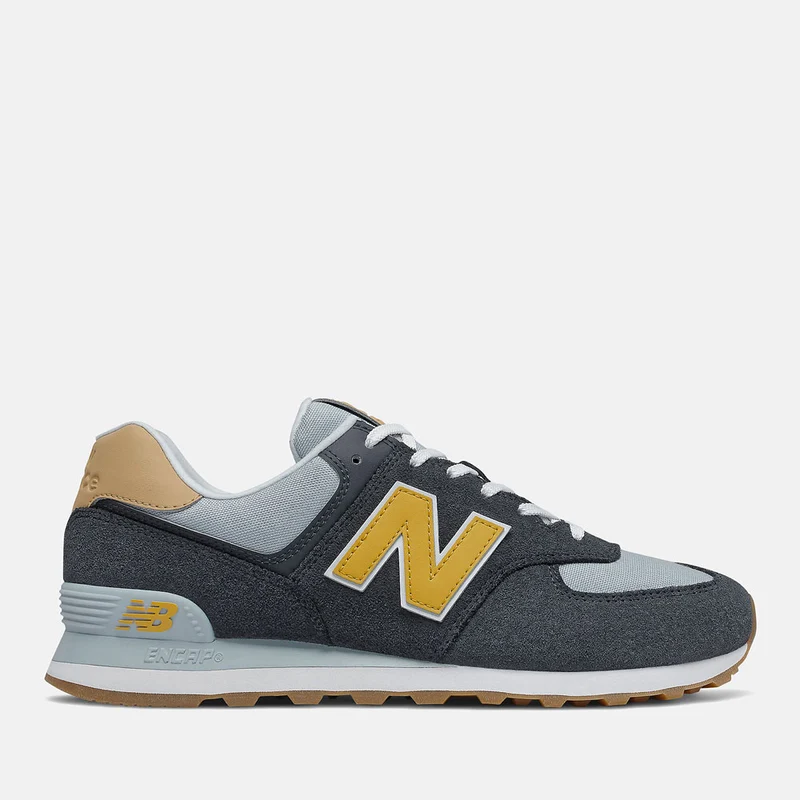 Scarpe Uomo NEW BALANCE Sneakers 574 in Suede e Tessuto colore Outerspace e Varsity Gold