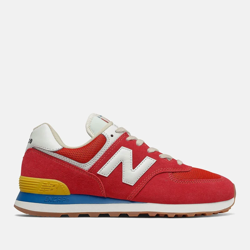 Scarpe Uomo NEW BALANCE Sneakers 574 in Suede e Mesh colore Team Red e Wave Blue