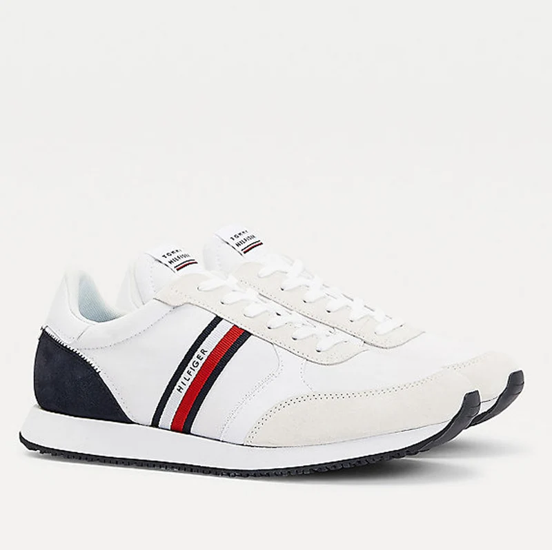 Scarpe Uomo TOMMY HILFIGER Sneakers Running linea Mix Stripes in Tessuto Bianco