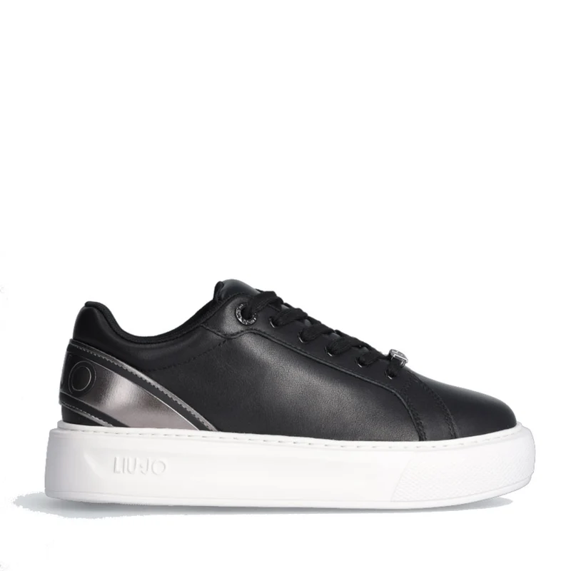 Scarpe Donna LIU JO Kylie 25 Sneakers in Pelle Nera con Inserto Laminato
